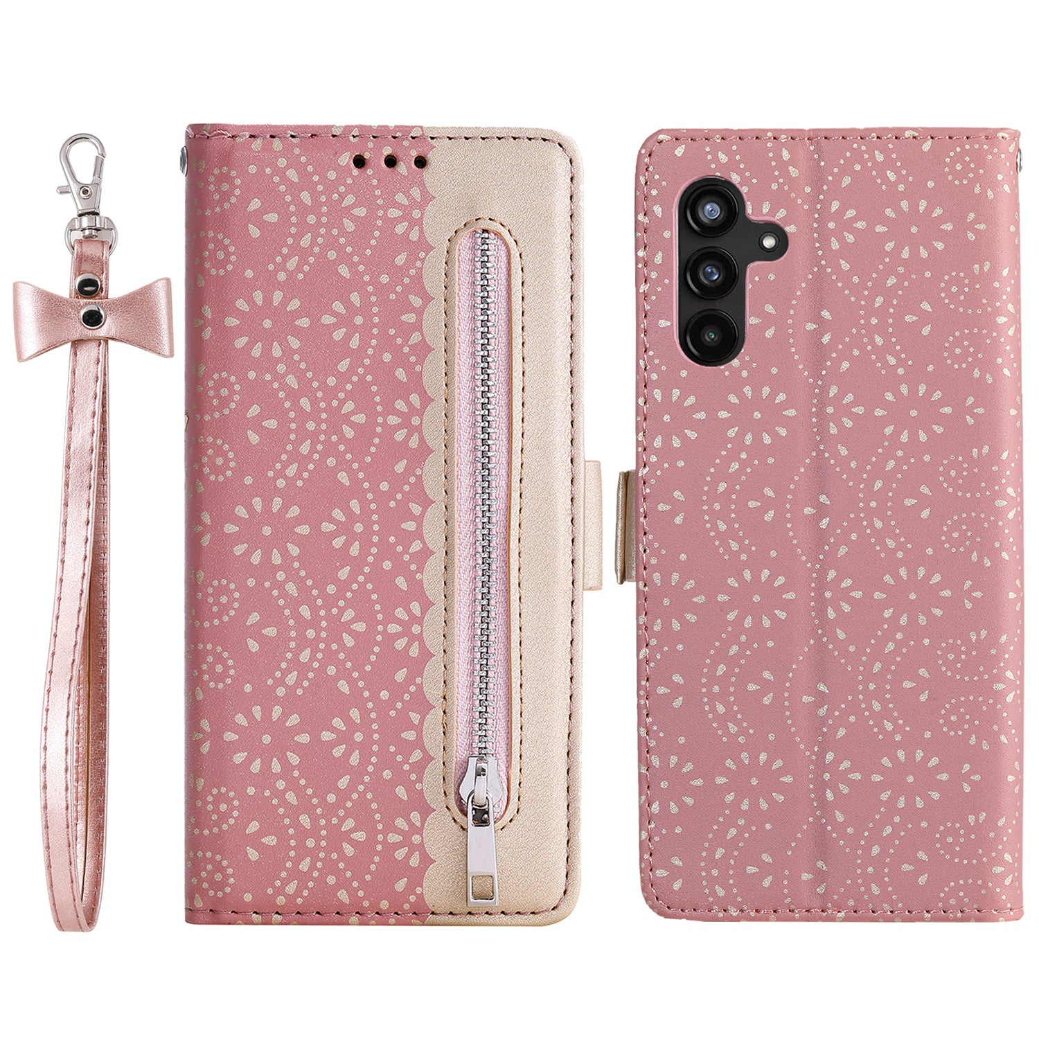 For Samsung Galaxy S23 FE Phone Case Wallet Cover Lace Flower Pattern Leather Shell with Bowknot Wrist Strap For Samsung Galaxy S23 FE Phone Case Wallet Cover Lace Flower Pattern Leather Shell with Bowknot Wrist Strap